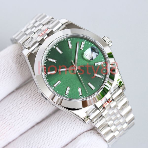 

green men's watches 41mm automatic machine 904l stainless steel strap folding buckle designer gold watch strap calendar montre de luxe, Slivery;brown