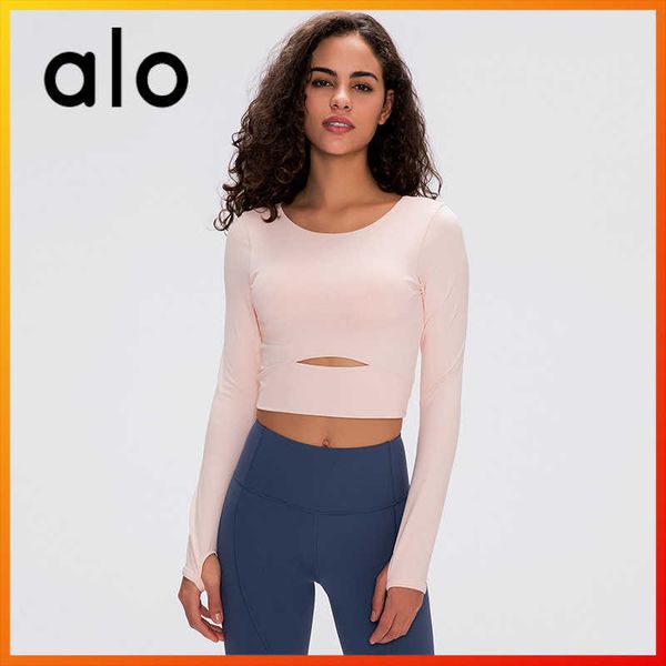 

alo yoga women's sports yoga women's t-shirt gym long sleeve running workout clothes crop breathable skin-friendly, White;red
