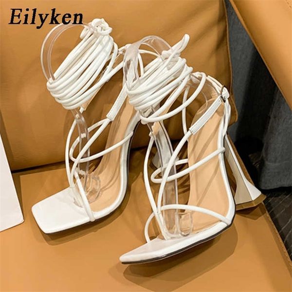 

eilyken women gladiator knee high sandals open toe lace up cross strappy sandal high heels fashion shoes 210624, Black