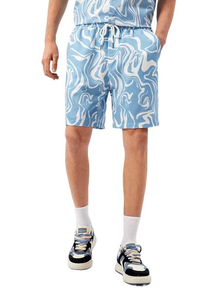 

men marble print drawstring waist shorts d6tk#, White;black