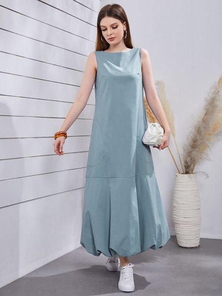 

slant pocket ruffle hem dress v4gp#, Black;gray