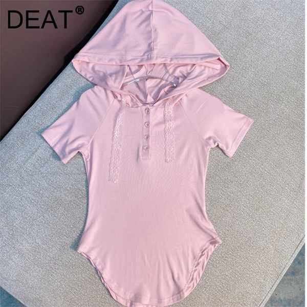 

deat women asymmetrical t-shirt solid color hooded neck short sleeve fashion temperament spring summer 11d1785 210709, White