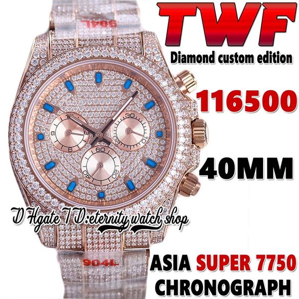 

2022 twf v3 cf116515 eta 7750 sa7750 chronograph automatic mens watch jh116595 diamond inlay dial 904l steel iced out diamonds rose gold bra, Slivery;brown