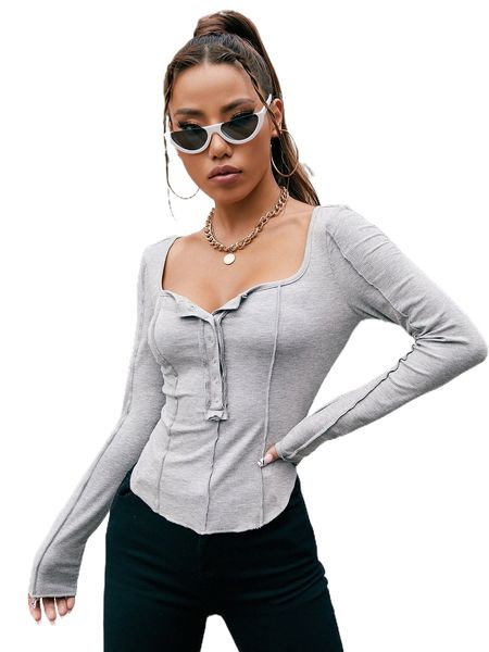 

half button seam detail tee k6di#, White