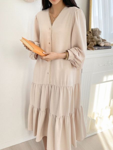 

dazy lantern sleeve ruffle hem smock dress i5ky#, Black;gray