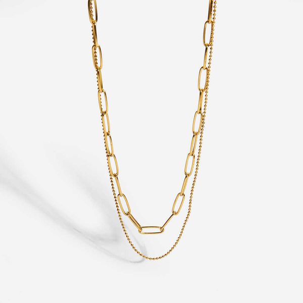 

2022 trendy european and american style new 18k gold plated stainless steel necklace for women girls double chain jewelry, Silver