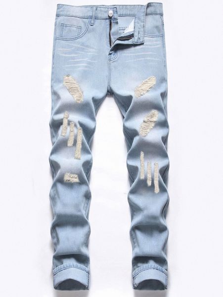 

romwe guys cat whiskers ripped jeans q3jd#, Blue