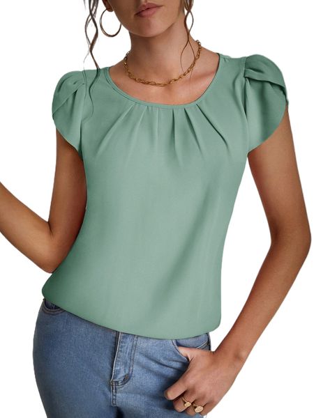 

tall petal sleeve plicated detail blouse v8hg#, White