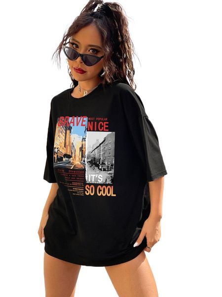 

street view and s.logan graphic d.rop s.houlder o.versized tee x5bo#, White