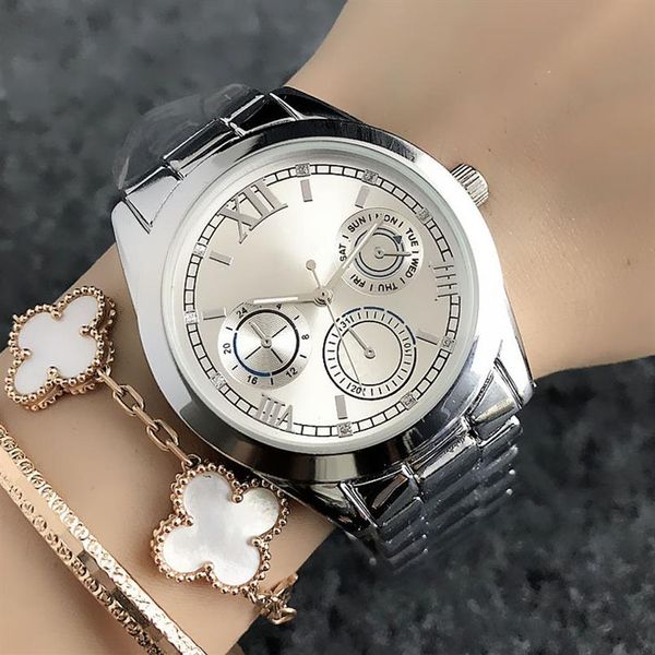 

fashion brand wrist watch for women's girl 3 dials style steel metal band quartz watches tom 6990256u, Slivery;brown