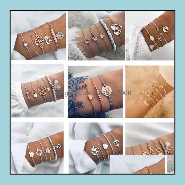 

charm bracelets jewelry new beads stone turtle mtilayer bracelet set for women geometric tree of life shell bohemia fashion wholesale drop d, Golden;silver