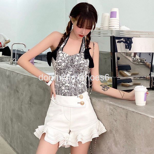 

women's tanks & camis special designer's same hanging neck open back bow lace mesh splicing suspender vest top, White