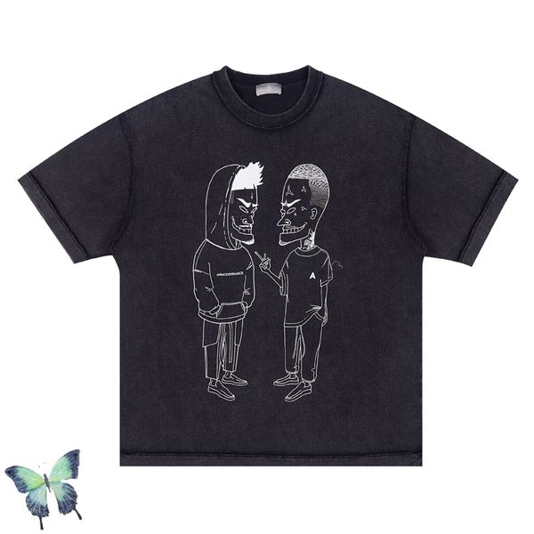 

cartoon heavy fabric t-shirt oversize men casual t shirt black, Black;brown