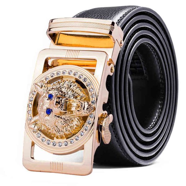 

genuine leather wolf belt for men polychrome alloy automatic buckle black luxury brand plus size ceinture homme ww71, Black;brown