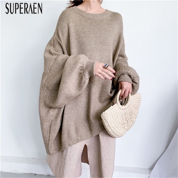 

superaen fashion pullovers sweater women autumn and winter bat sleeve big size ladies solid color casual clothes 201223, White;black