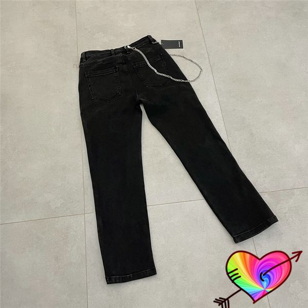 

embroidered jeans 2022 men women 1 quality long chain jeans wash black high street denim pants, Blue