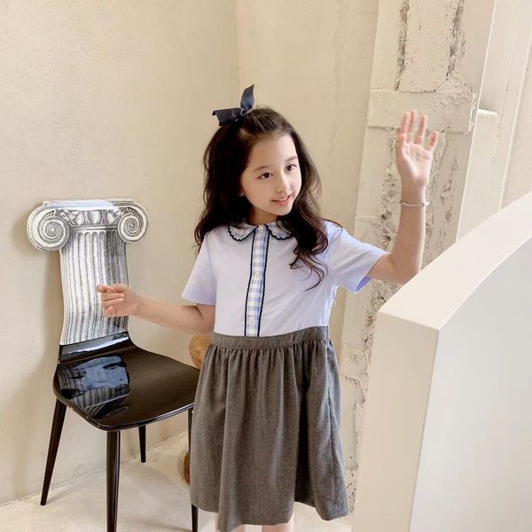 

summer fashion kids girls clothes dress striped style cotton ruched patchwork baby girl princess dress, Red;yellow