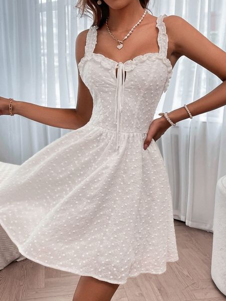 

tie front shirred back swiss dot cami dress k0xy#, Black;gray