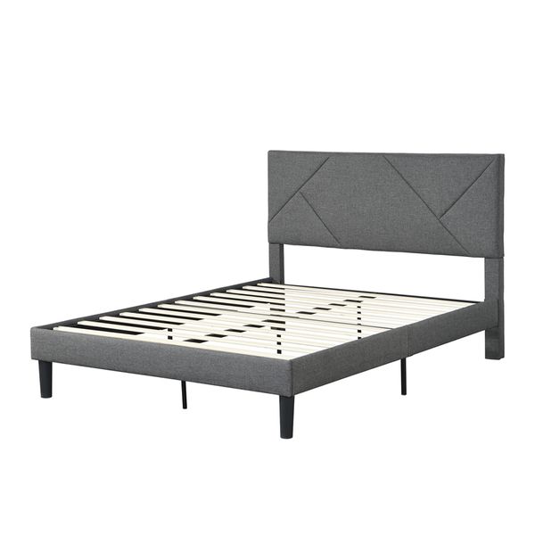 

bedroom furniture queen size upholstered platform bed frame with headboard strong wood slat support mattress foundation no box spring needed