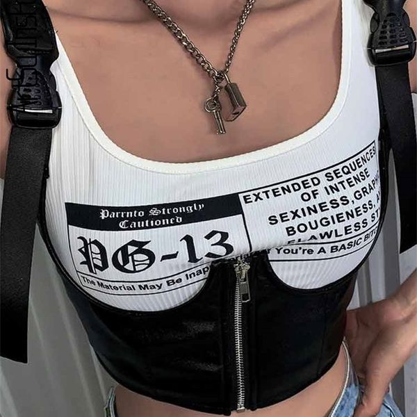 Crop Tops Damen Tank Weiß Schwarz Basic Tanks Punk Sommer Casual PU Leder Cami Weibliche Weste Sexy Korsett 220511