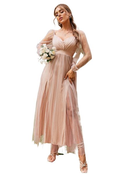 

simplee lantern sleeve sweetheart neck slit hem mesh dress n38i#, Black;gray