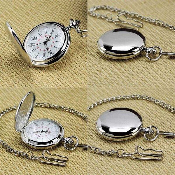

pocket watches arrival silver smooth quartz watch fob chain gift men women fashion steampunk roman numerals reloj de bolsillo, Slivery;golden