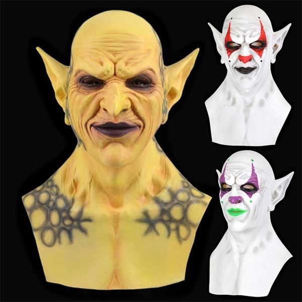 Horror Demon Joker Maschera Cosplay Spaventoso Devil Clown Giallo Verde Maschere in lattice Casco Halloween Party Costume Puntelli 220812