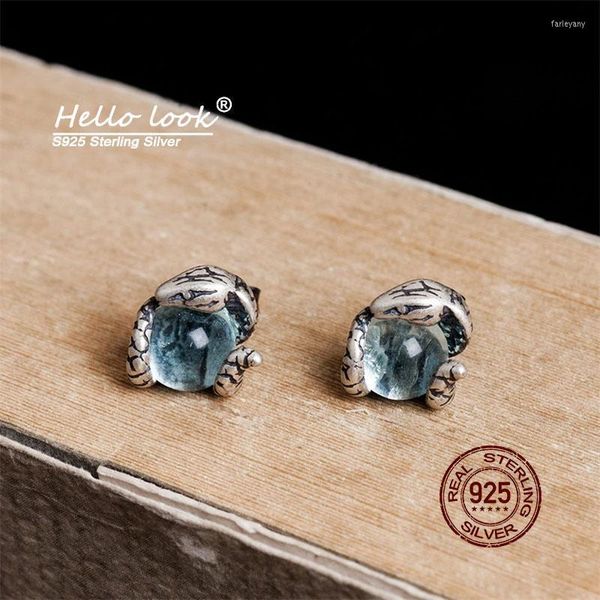 Stud HelloLook 925 Sterling Silver Ear Studs Snake Surround Gemstone Orecchini Light Blue Topaz Orecchino Piercing JewelryStud Farl22