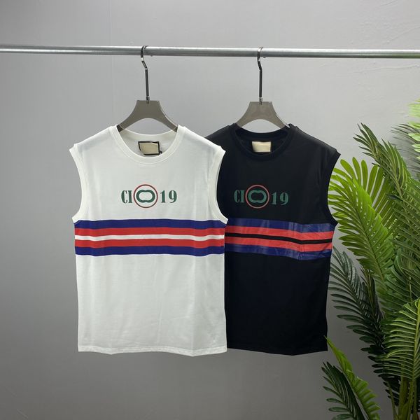 

men's t-shirts men design short sleeve vest new thread sleeve print vests white black m-xxl