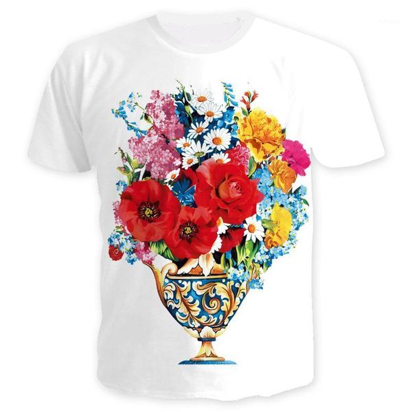Homens camisetas 2022 Moda Homens Mulheres Cool T-shirt Impressão 3D Tshirt Flores Coloridas Manga Curta Verão Tops Tees estilo elegante