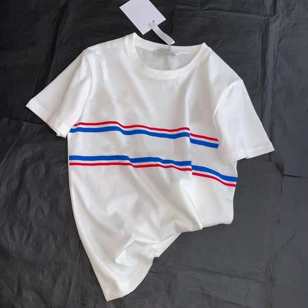 

women's t-shirt designer spring and summer 2022 new stripe print crimped round neck loose white pullover urban leisure short sleeve a3g