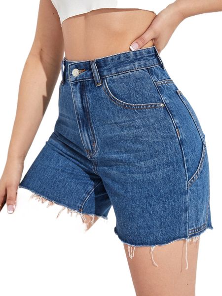 

letter patch detail frayed trim cat whisker denim shorts 005m#, White;black