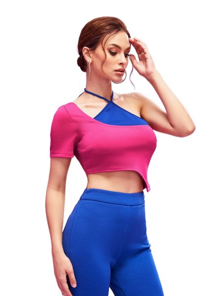 

x fshn conceited colorblock tied backless asymmetrical hem crop m5ag#, White