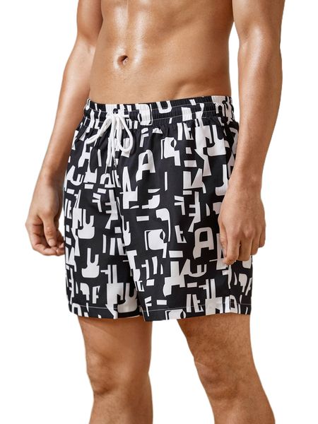 

men allover print drawstring waist shorts t3m0#, White;black