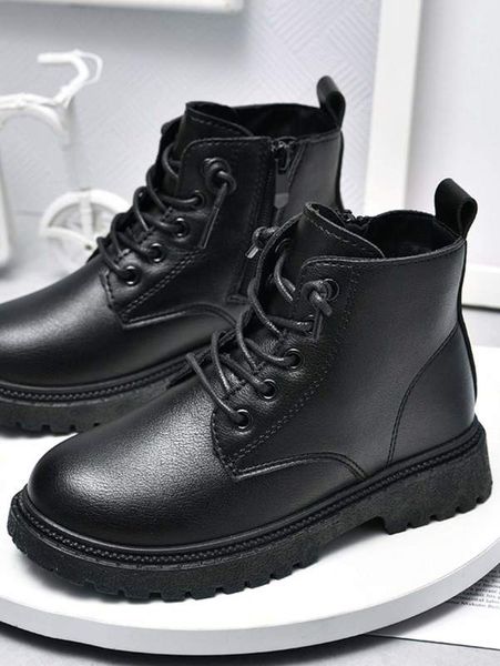 

boys side zip combat boots she01, Black;grey