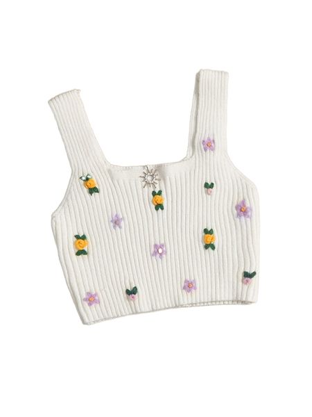 

floral pattern ribbed knit u1de#, White;black