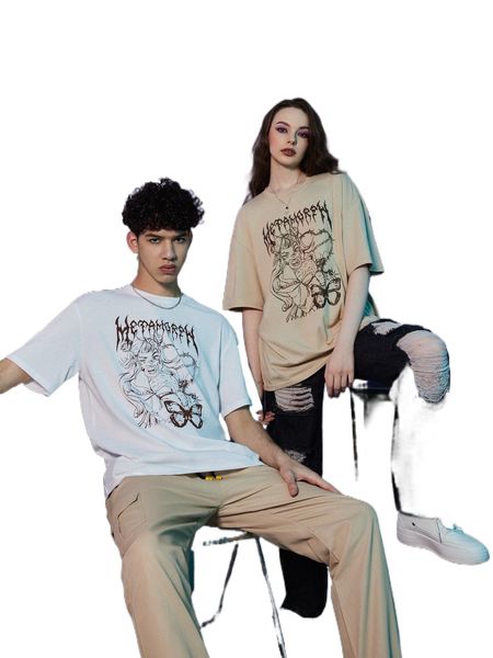 

romwe 1pc letter cartoon graphic tee w4mi#, White;black