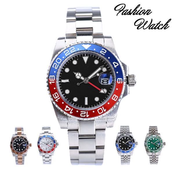

st9 steel watch stainless steel blue red bezel dial automatic movement mechanical gmt adjustable men watches wristwatches day date sapphire, Slivery;brown