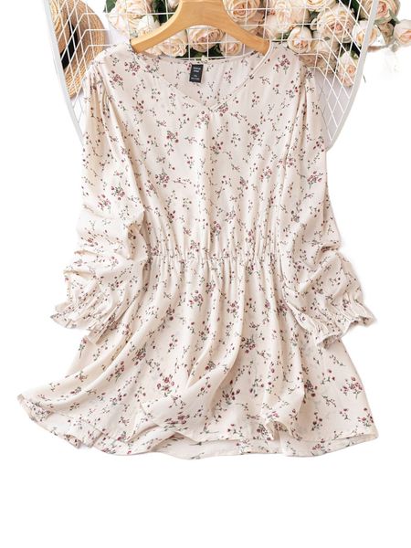 

plus ditsy floral print flounce sleeve blouse e3w2#, Black