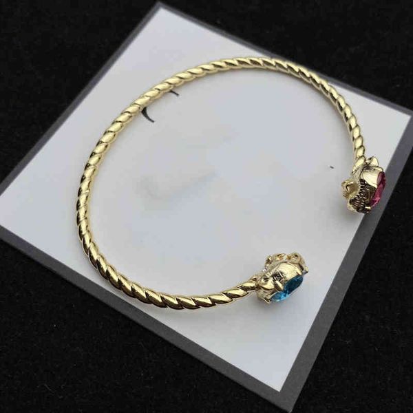 

selling designer bracelet vintage double g letter gold plated gemstone inlaid open bracelets fashion luxury brand women jewelry, Black
