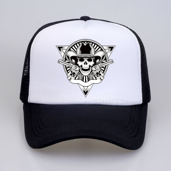 

double gun skull men's baseball cap punk style 3d print dad hat summer fashion mesh adjustable snapback hats, Blue;gray