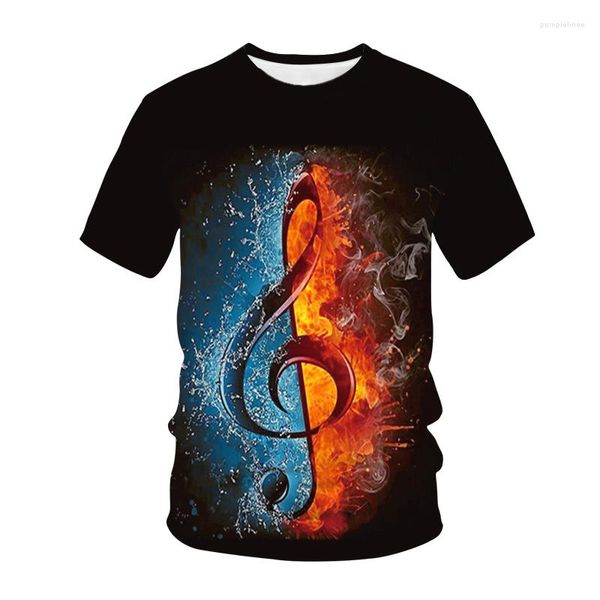 Trechos de traje masculino Summer Camiseta engraçada Homens/mulheres 3D NOTAS MUSICA PROMUTADA Moda Casual Boy Garota Camnhas de manga curta de menina curta