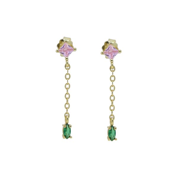 

new design gold earring with green pink white cz paved tassel chain dangle earrings for women girl jewelry drop ship, Golden;silver