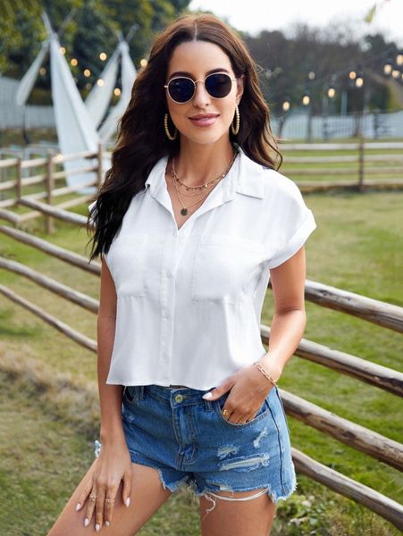 

patched pocket dolman sleeve blouse w6an#, White