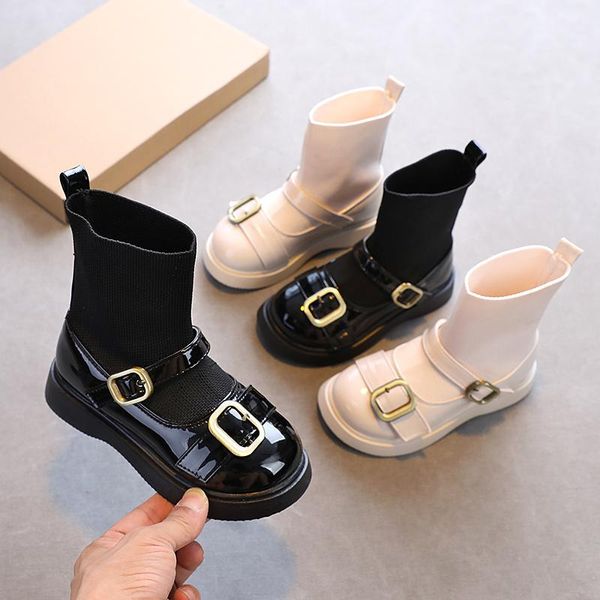 Sportlich Outdoor Kinder Slip-On Schuhe Mädchen Prinzessin Knöchel Leder Stiefel Kind Schule Mode Uniform Kleid Turnschuhe Dicken Boden socken Botas