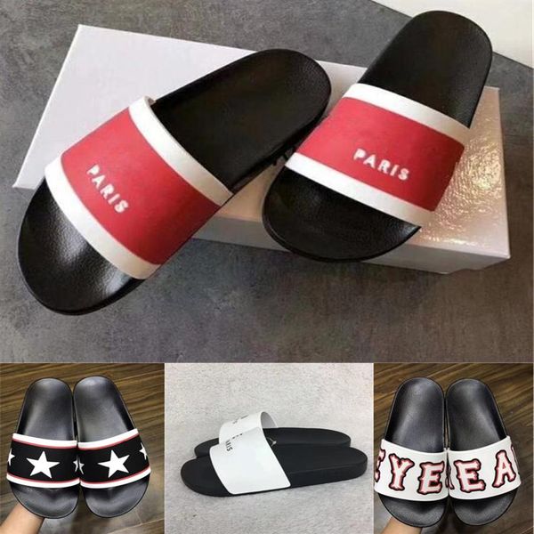 

summer beach indoor slippers designer rubber slide sandals 2020 luxury flip flops comfortable flat shoes new men women with box si233h, Black