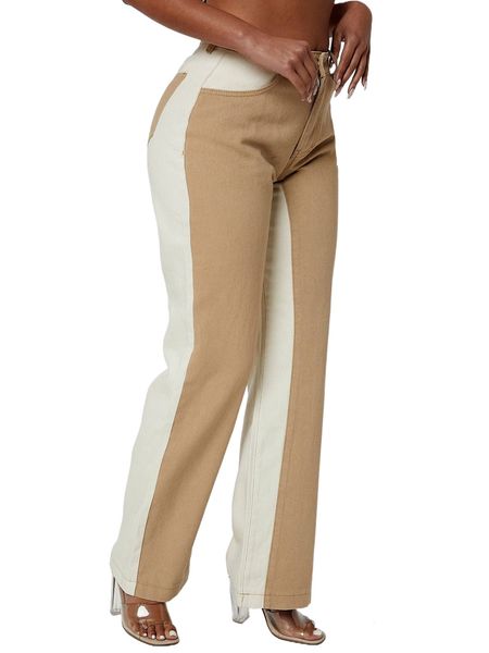 

sxy two tone straight leg jeans j25u#, Blue