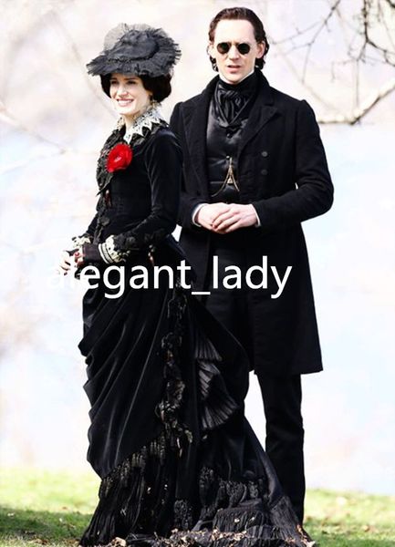 

vintage black dark gothic prom formal dresses plus retro velvet stain lace-up corset crimson peak victorian goth evening gown