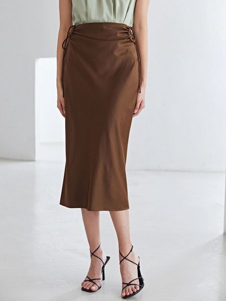 

motf premium straight drawstring skirt l8mn#, Black