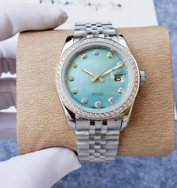 Женские часы Sapphire Crystal Мужские автоматические механические высококачественные алмазные раковины пара пара часы. Подарок 36 мм